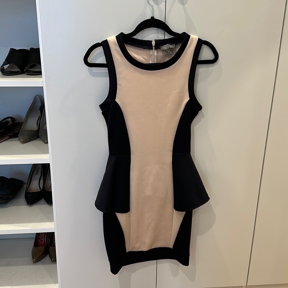 Topshop Peplum Dress Nude and Navy